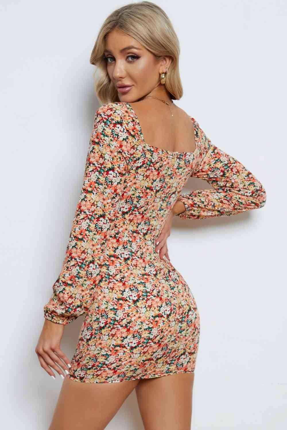 Floral Long-Sleeve Bodycon Dress -BazaarBey - www.shopbazaarbey.com