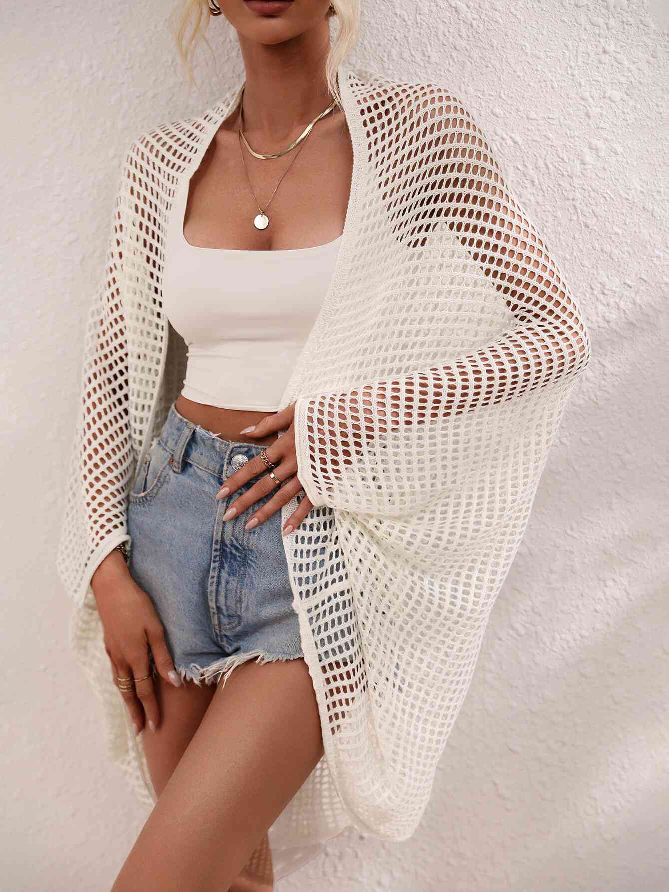 Openwork Open Front Longline Cover Up Bazaarbey