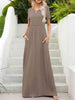 Round Neck Short Sleeve Maxi Dress with Pockets -BazaarBey - www.shopbazaarbey.com