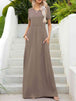 Round Neck Short Sleeve Maxi Dress with Pockets -BazaarBey - www.shopbazaarbey.com