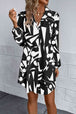 Geometric Long Sleeve Shirt Dress Bazaarbey