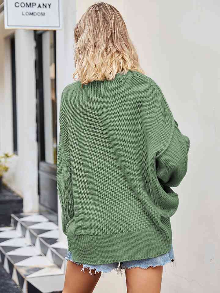 V-Neck Ribbed Dropped Shoulder Knit Top Trendsi