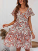 Printed V-Neck Tiered Dress -BazaarBey - www.shopbazaarbey.com
