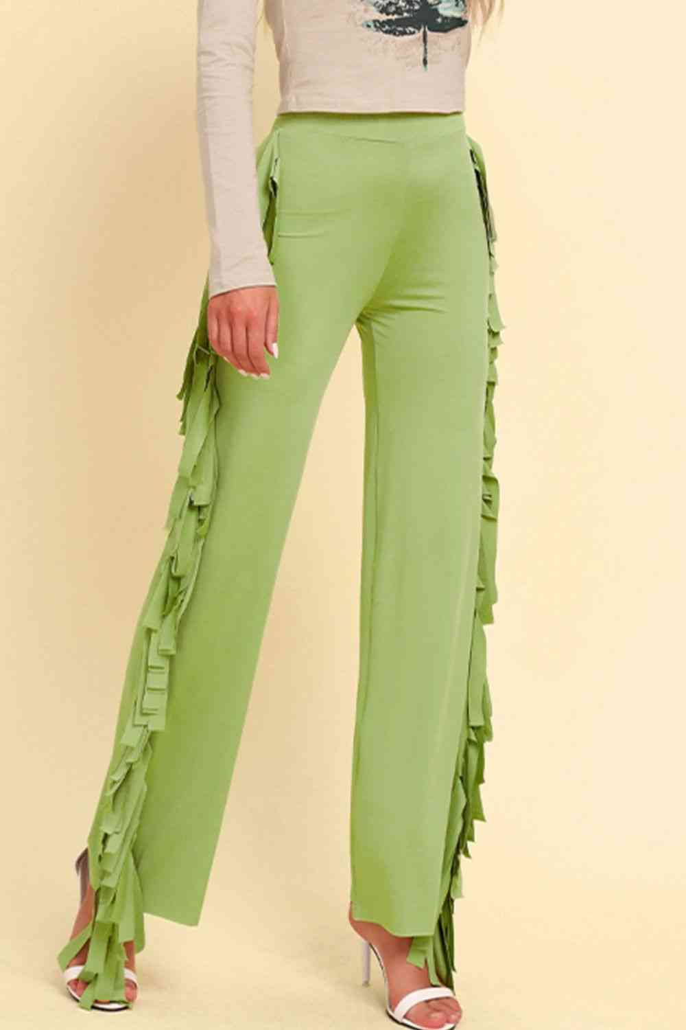 Fringe Trim Wide Leg Pants Bazaarbey