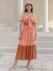 Color Block Tie Front Smocked Midi Dress -BazaarBey - www.shopbazaarbey.com