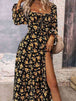 Square Neck Printed Slit Dress -BazaarBey - www.shopbazaarbey.com