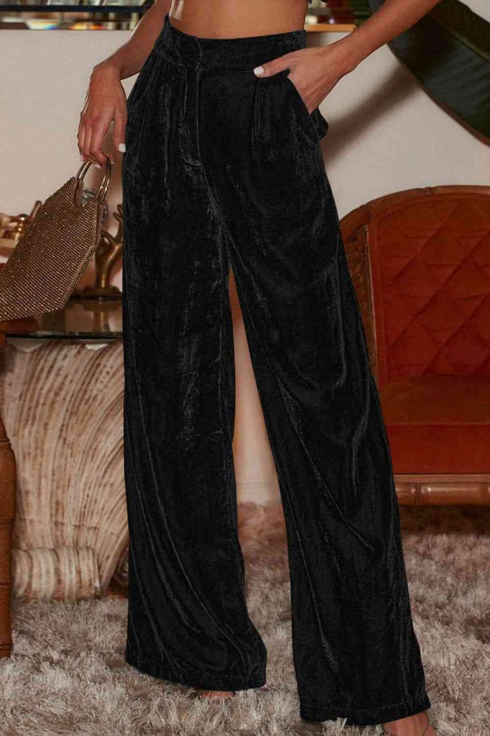 Loose Fit High Waist Long Pants with Pockets Bazaarbey