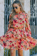 Floral Tie Neck Long Sleeve Layered Dress -BazaarBey - www.shopbazaarbey.com