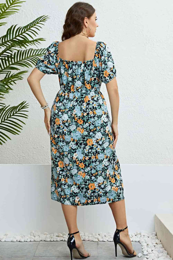 Floral Split Short Sleeve Dress -BazaarBey - www.shopbazaarbey.com