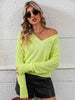 V-Neck Dropped Shoulder Long Sleeve Knit Top Bazaarbey