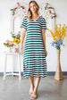 Striped V-Neck Short Sleeve Side Slit Dress -BazaarBey - www.shopbazaarbey.com