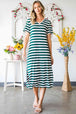 Striped V-Neck Short Sleeve Side Slit Dress -BazaarBey - www.shopbazaarbey.com