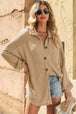 Waffle-Knit Collared Neck Dropped Shoulder Shirt Trendsi
