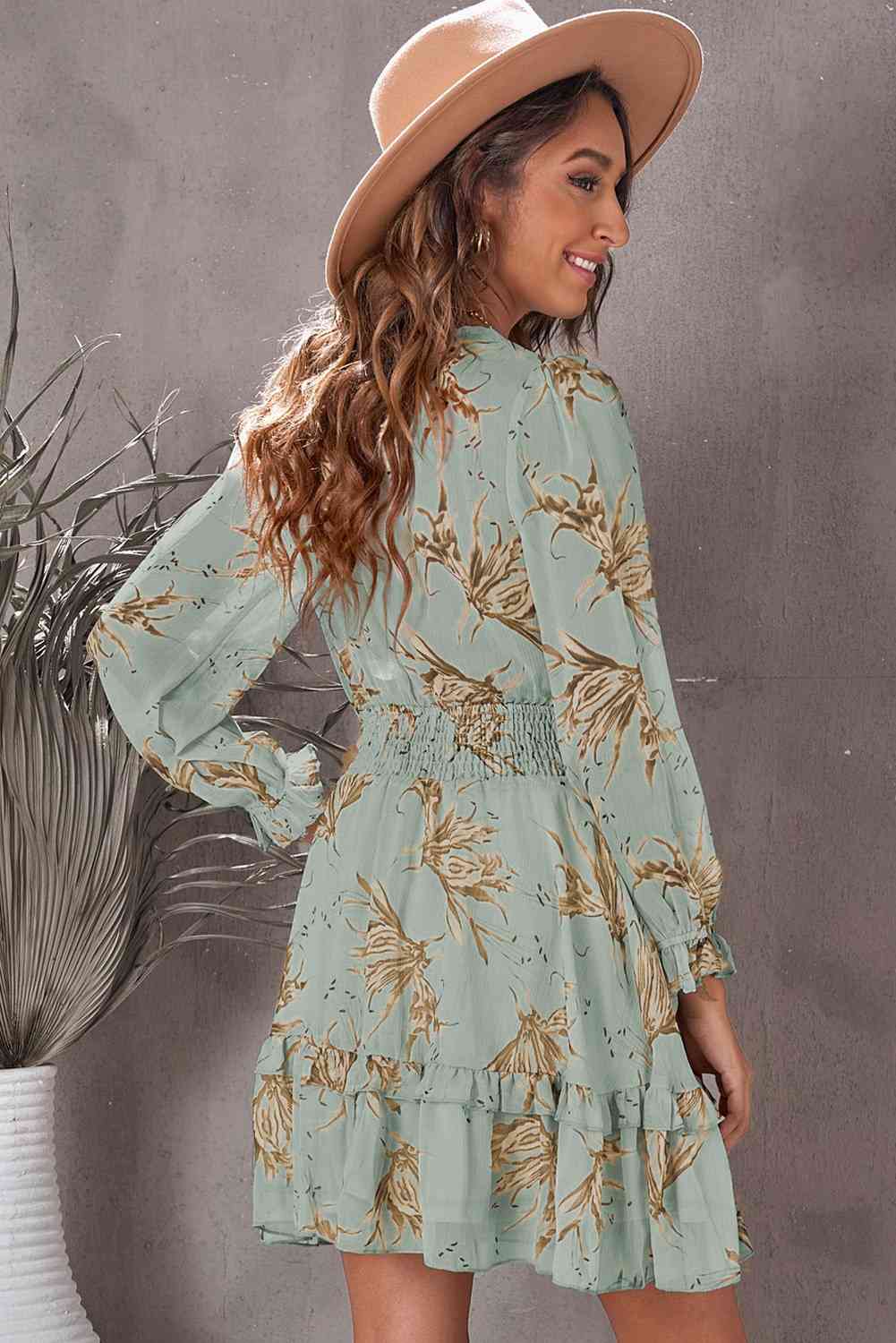 Floral Deep V Flounce Sleeve Mini Dress -BazaarBey - www.shopbazaarbey.com
