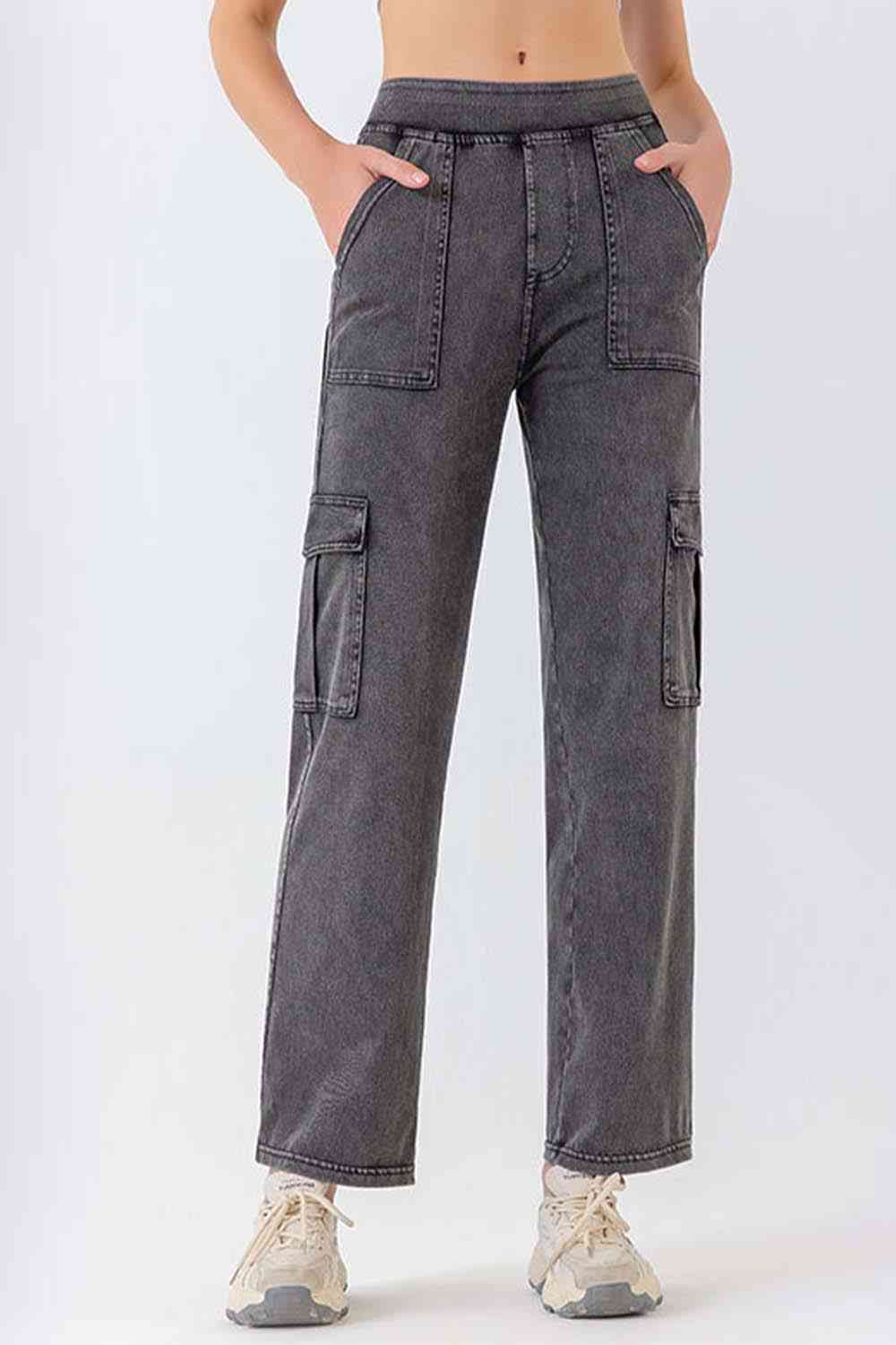 Buttoned Pocketed Long Jeans Trendsi