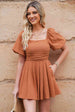Square Neck Pleated Romper with Pockets -BazaarBey - www.shopbazaarbey.com