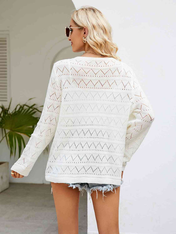 Round Neck  Long Sleeve Knit Top Bazaarbey