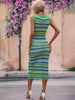 Striped Round Neck Sleeveless Midi Cover Up Dress Bazaarbey