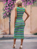 Striped Round Neck Sleeveless Midi Cover Up Dress Bazaarbey