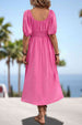 Square Neck Smocked Waist Puff Sleeve Midi Dress -BazaarBey - www.shopbazaarbey.com
