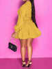 Notched Button Up Balloon Sleeves Dress -BazaarBey - www.shopbazaarbey.com