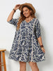 Plus Size Printed V-Neck Half Sleeve Mini Dress -BazaarBey - www.shopbazaarbey.com