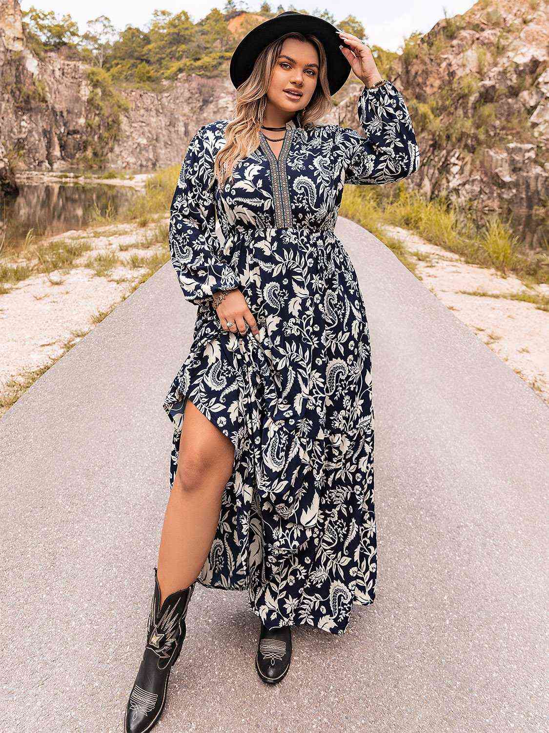 Plus Size Long Sleeve Maxi Dress -BazaarBey - www.shopbazaarbey.com