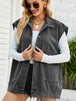 Collared Neck Sleeveless Denim Top with Pockets Bazaarbey