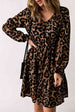 Leopard V-Neck Balloon Sleeve Tiered Dress -BazaarBey - www.shopbazaarbey.com