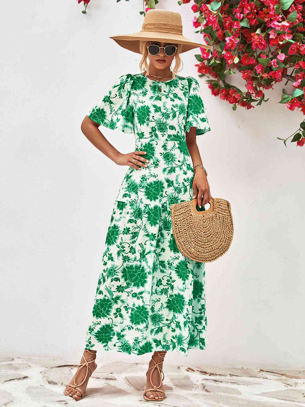 Floral Round Neck Tied Open Back Dress -BazaarBey - www.shopbazaarbey.com