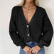 Button Up V-Neck Long Sleeve Cardigan Bazaarbey