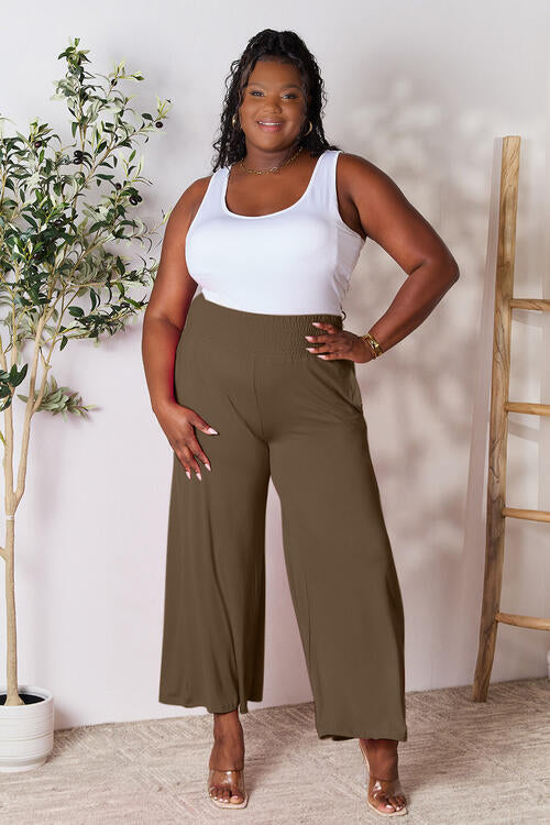   Smocked Wide Waistband Wide Leg Pants Bazaarbey