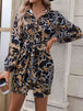 Tie Front Printed Collared Neck Shirt Dress Bazaarbey