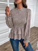 BazaarBey Printed Round Neck Smocked Flounce Sleeve T-Shirt Bazaarbey