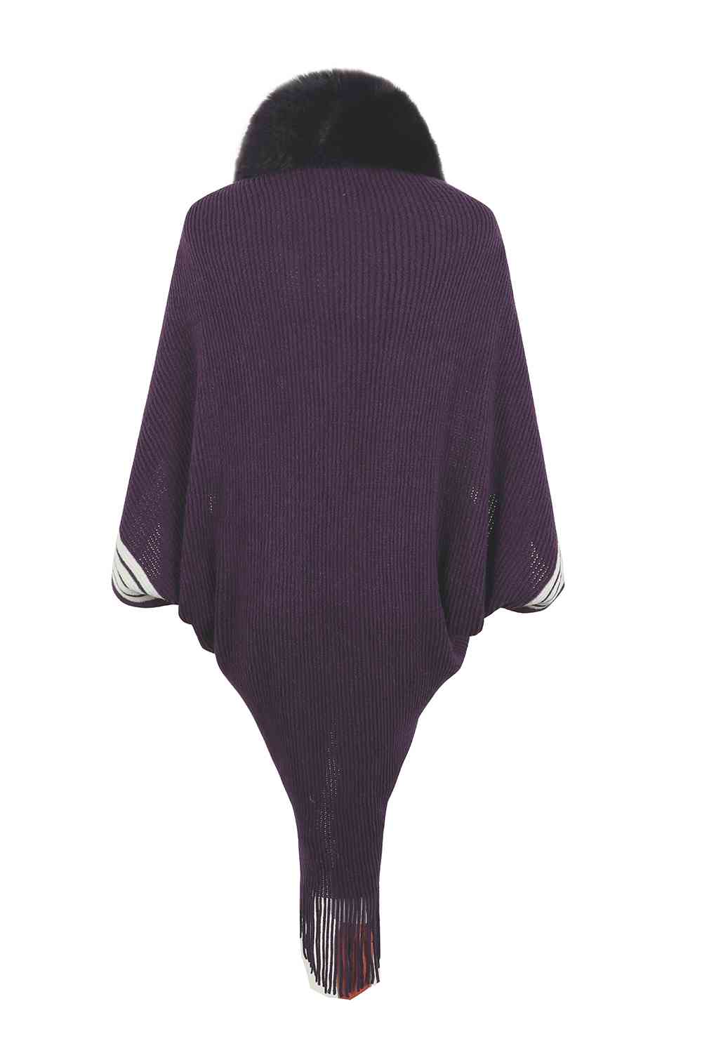 Striped Fringe Detail Long Sleeve Poncho Bazaarbey