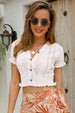 Buttoned Frill Hem Cropped Knit Top Trendsi
