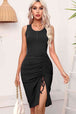Drawstring Ruched Slit Sleeveless Dress -BazaarBey - www.shopbazaarbey.com