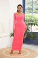 Round Neck Long Sleeve Maxi Wrap Dress -BazaarBey - www.shopbazaarbey.com