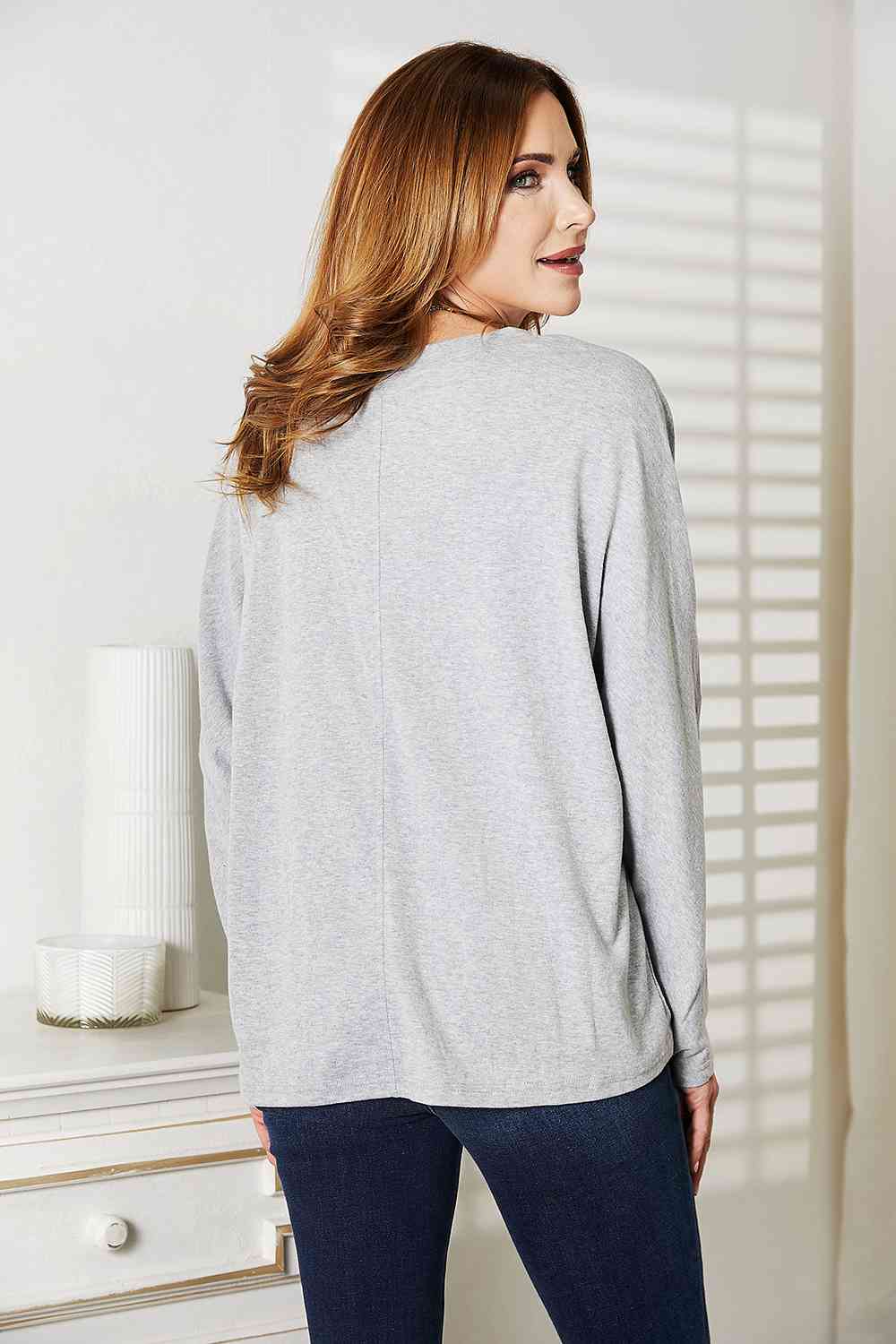  Seam Detail Round Neck Long Sleeve Top Trendsi