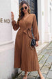 Pleated Long Sleeve  Maxi Dress -BazaarBey - www.shopbazaarbey.com