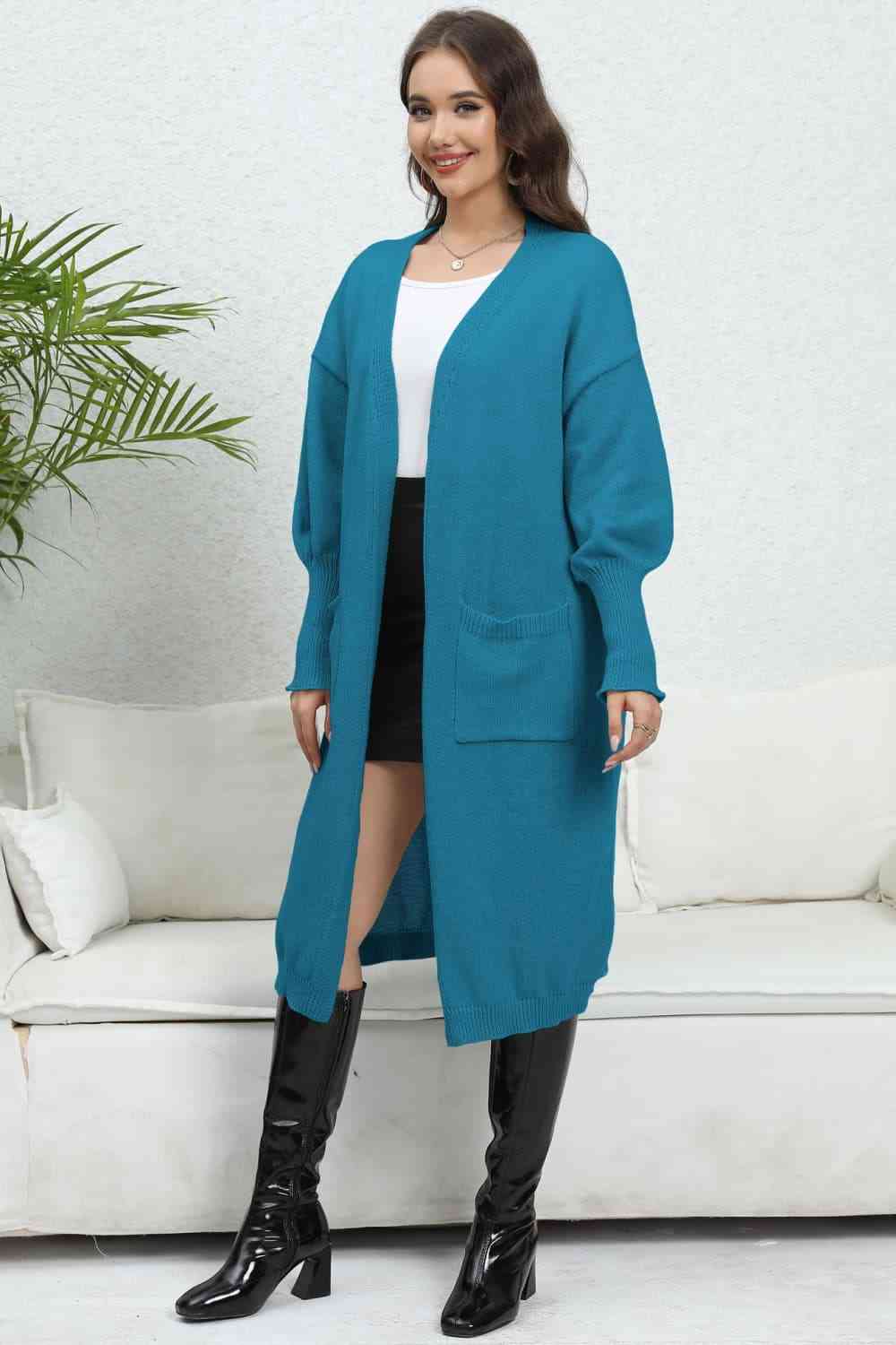 Open Front Dropped Shoulder Cardigan Trendsi