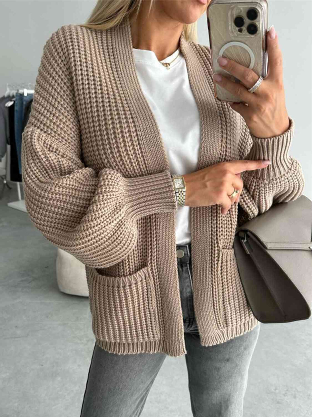 Open Front Dropped Shoulder Cardigan Bazaarbey
