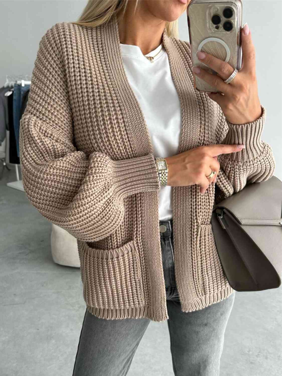 Open Front Dropped Shoulder Cardigan Bazaarbey