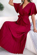 Pleated Flutter Sleeve Belted Dress -BazaarBey - www.shopbazaarbey.com