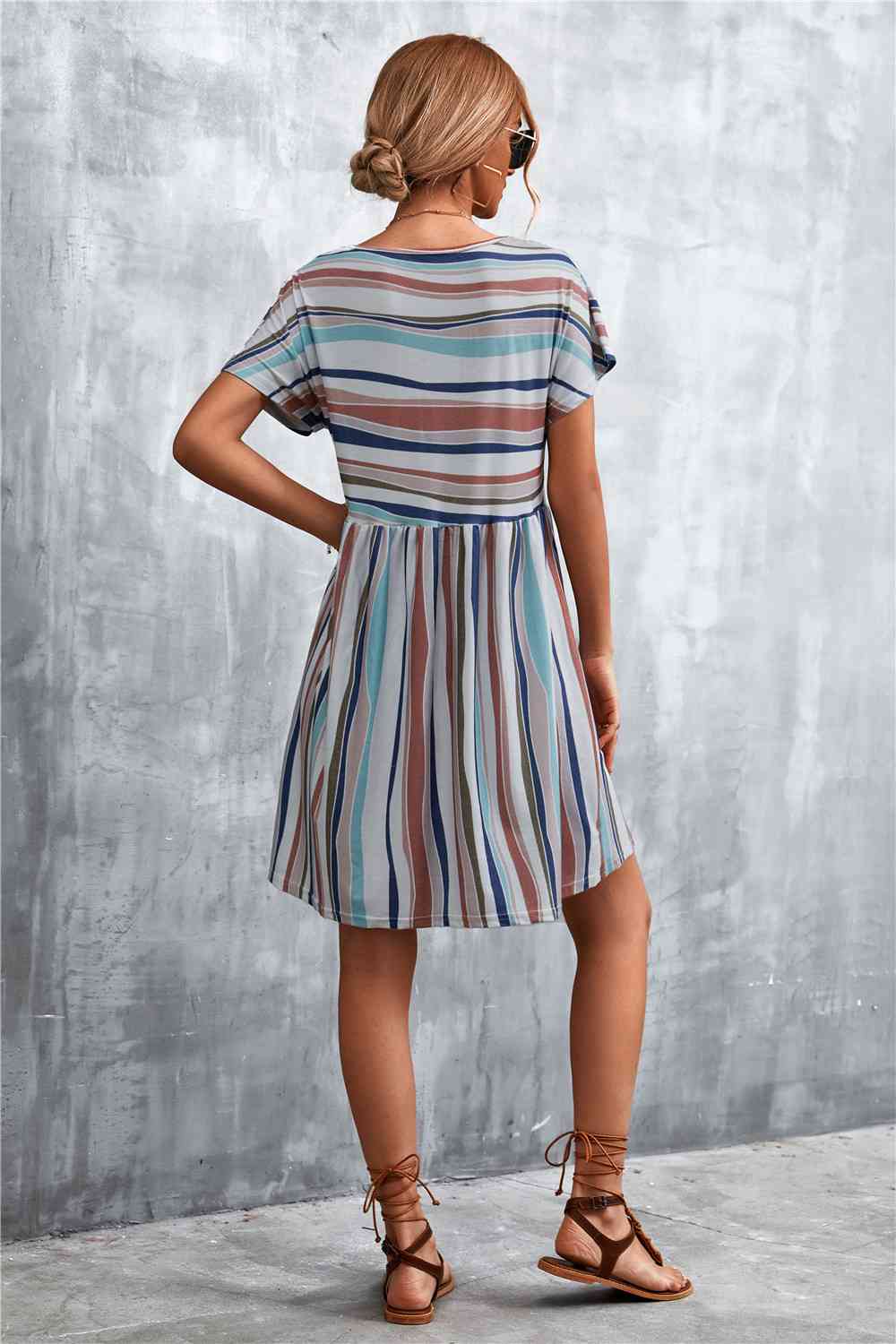 Striped Round Neck Dress -BazaarBey - www.shopbazaarbey.com