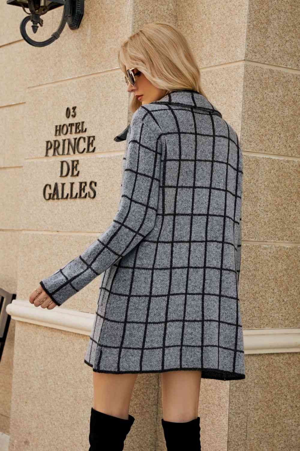  Printed Open Front Lapel Collar Cardigan with Pockets Bazaarbey