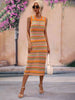 Striped Round Neck Sleeveless Midi Cover Up Dress Bazaarbey