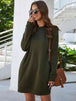 Round Neck Long Sleeve Mini Dress with Pockets -BazaarBey - www.shopbazaarbey.com