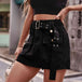 Belted Denim Shorts with Pockets Bazaarbey