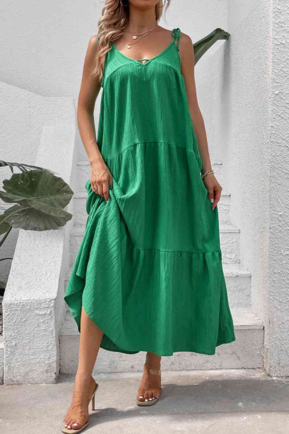 Tie-Shoulder Tiered Maxi Dress Bazaarbey